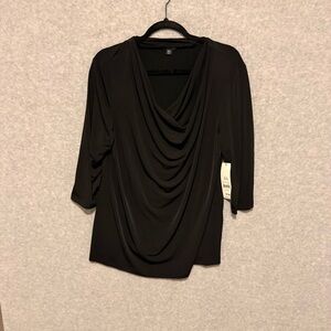 Elegant Black Drape Neck 3/4 Sleeve Top